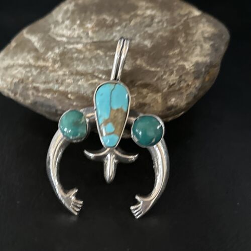 Navajo Sterling Silver Blue #8 Turquoise Naja Pendant | Authentic Native American Handmade | 14674