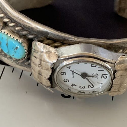 Navajo Sterling Silver Watch Cuff Bracelet | Blue Turquoise | Authentic Native American Jewelry | 13239
