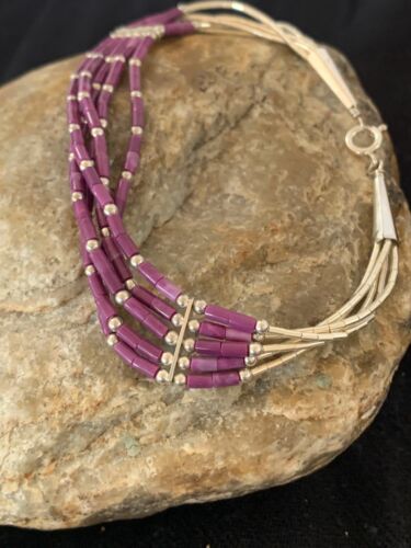 Navajo Purple Sugilite Heishi Bracelet | Sterling Silver | 5-Strand | 7" | Authentic Native American Handmade | 13604