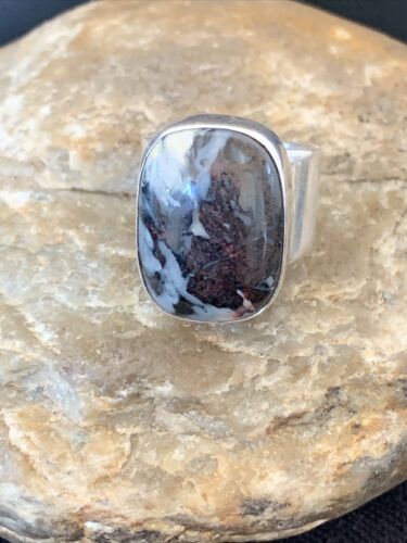 Navajo Men's White Black Cinnabrite Ring | Sterling Silver | Sz 6.5 | Authentic Native American Handmade | 1551