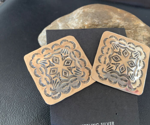 Navajo Sterling Silver Stamped Earrings | Authentic Native American Handmade | 1668