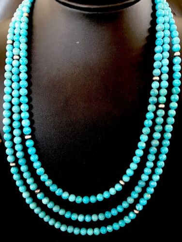 Navajo Sterling Silver Necklace | Native American Blue Turquoise Bead | Stabilized | 3390