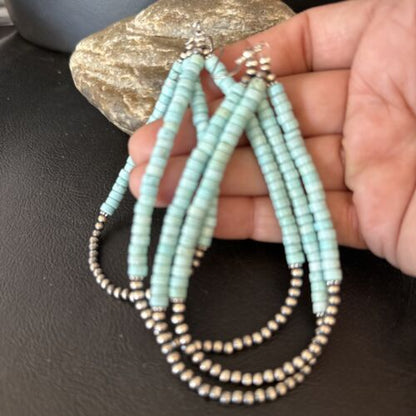 Navajo Turquoise Heishi Beads Earrings | Sterling Silver | 5" | Authentic Native American Handmade | 14295