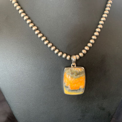 Navajo Bumblebee Jasper Pendant Necklace | Sterling Silver | Authentic Native American Handmade | 12725