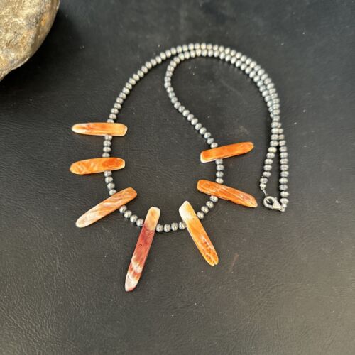 Navajo Spiny Oyster Stick Bead Necklace | Sterling Silver | 20" | Authentic Native American Handmade | 14329