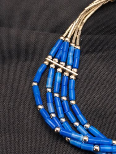 Denim Stabilized Lapis Heishi Bracelet | Sterling Liquid Silver | 5-Strand | 7" | 2935