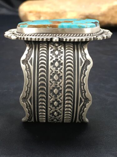 Navajo Men's Turquoise #8 Cuff Bracelet | Sterling Silver | Authentic Native American Handmade | 13646