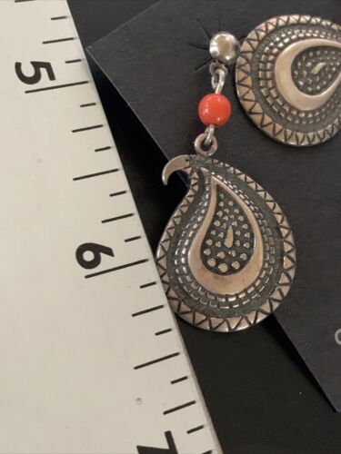 Old Pawn Southwestern Coral Dangle Earrings | Sterling Silver | 1" | 12995