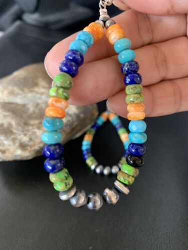 Navajo Multi-Color Lapis Spiny Turquoise Dangle Earrings | Sterling Silver | Authentic Native American Handmade | 12978