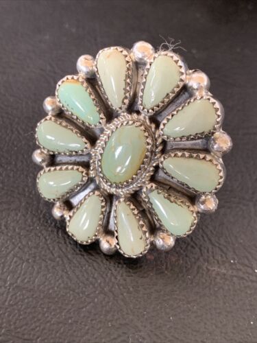 Navajo Green Turquoise Cluster Ring | Authentic Native American Sterling Silver | Multi-Stone | Sz 7.5 | 12190
