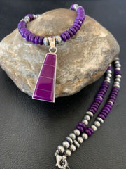 Authentic Native American Navajo Pearl Necklace with Purple Sugilite Pendant | Sterling Silver | 18" | 12349