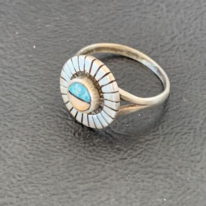 Native American Women's Navajo Blue Lapis Pink Coral Inlay Ring | Sz 6.5 | 11203 - Masha USA