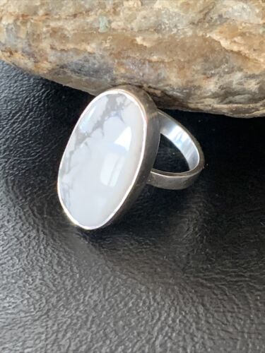 Navajo White Howlite Ring | Sterling Silver | Sz 8.5 | Authentic Native American Handmade | 11611