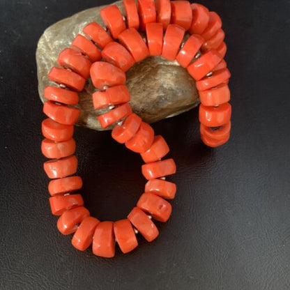 Navajo Orange Bamboo Coral Bead Necklace | 16mm | Sterling Silver | 17" | Authentic Native American Handmade | 13524