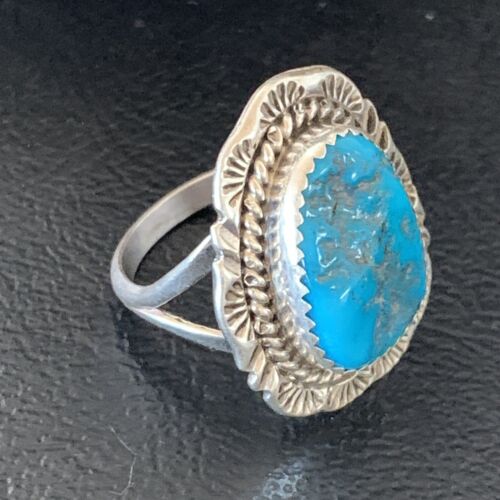 Navajo Blue Kingman Turquoise Ring | Sterling Silver | Sz 8.5 | Authentic Native American Handmade | 12961