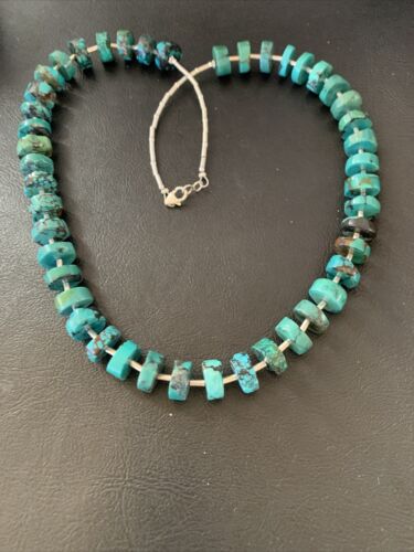 Navajo Turquoise Heishi Tube Bead Necklace | Sterling Silver | Authentic Native American Handmade | 22" | 11771