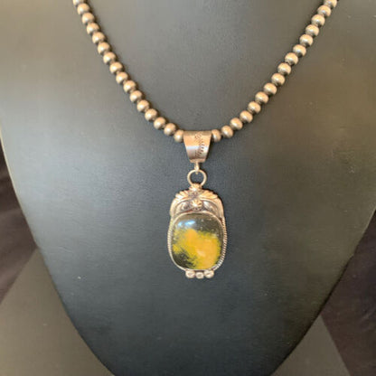 Navajo Bumblebee Jasper Pendant Necklace | Sterling Silver | Authentic Native American Handmade | 10910