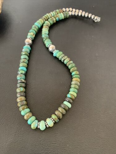 Southwestern Navajo Green Turquoise Bead Necklace | Sterling Silver | 20" | Authentic Native American Handmade | 2001