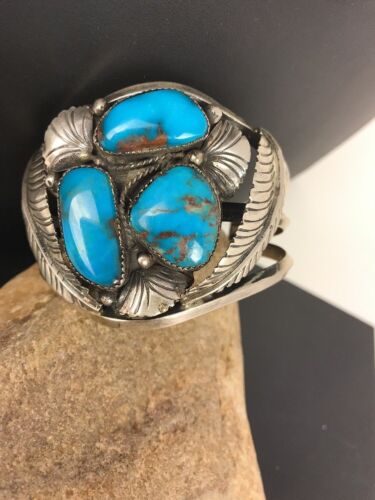 Navajo Old Pawn Bisbee Turquoise Cuff Bracelet | Sterling Silver | Native American | 8281