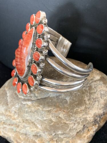 Navajo Spiny Oyster Cluster Cuff Bracelet | Sterling Silver | Authentic Native American Handmade | 4954