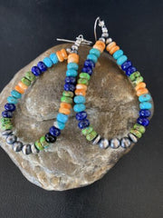 Navajo Multi-Color Lapis Spiny Turquoise Dangle Earrings | Sterling Silver | Authentic Native American Handmade | 12978