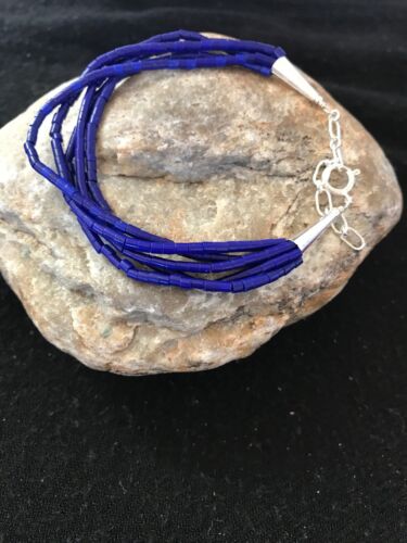 Blue Stabilized Lapis Heishi Bracelet | Sterling Silver | 5-Strand | 7" | 13598