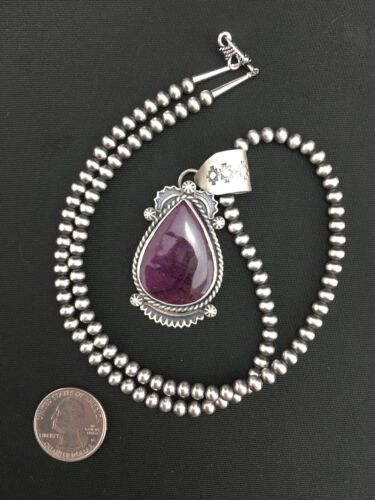 Navajo Purple Spiny Oyster Pendant with Pearls | Sterling Silver Necklace | Authentic Native American Handmade | 4874 - Masha USA