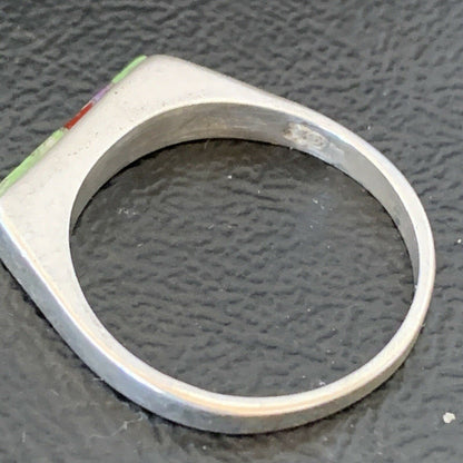 Native American Navajo Green Gaspiete Sugilite Red Coral Inlay Ring | Sz 8.25 | 10986 - Masha USA