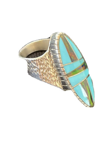 Navajo Multi-Color Opal & Turquoise Inlay Ring | Sterling Silver | Sz 7 | Authentic Native American Handmade | 1579