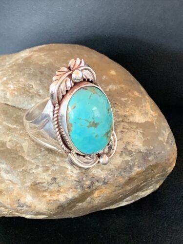 Men's Classic Navajo Blue Turquoise Ring | Sterling Silver | Sz 11 | Authentic Native American Handmade | 10447