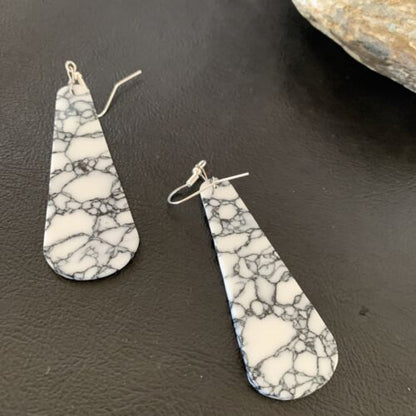Navajo White Buffalo Turquoise Dangle Earrings | Sterling Silver | 2" | Authentic Native American Handmade | 11751