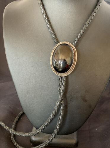 Men's Black Onyx Bolo Tie | Navajo Sterling Silver | Authentic Native American Handmade | 12609
