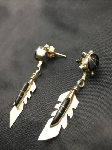 Navajo Black Onyx Earrings | Sterling Silver | Authentic Native American Handmade | 1" | 4438