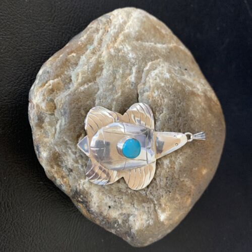 Navajo Blue Turquoise Turtle Pendant | Sterling Silver | Authentic Native American Handmade | 12804