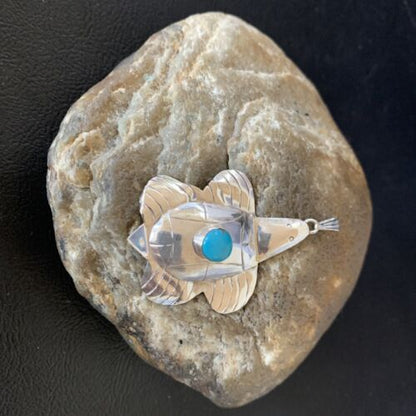 Navajo Blue Turquoise Turtle Pendant | Sterling Silver | Authentic Native American Handmade | 12804