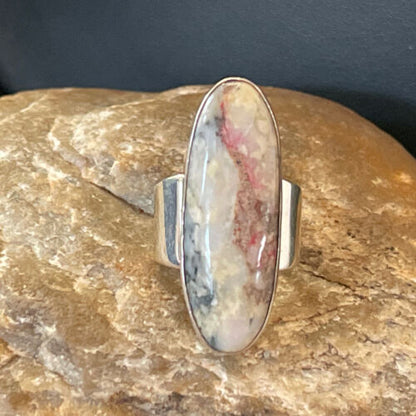 Native American Men's Cinnabrite Ring | Sterling Silver | White Black | Sz 7 | 01568