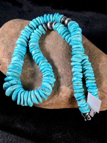Authentic Navajo Sterling Silver & Turquoise Graduated Necklace | Native American Jewelry | 20" | 8692