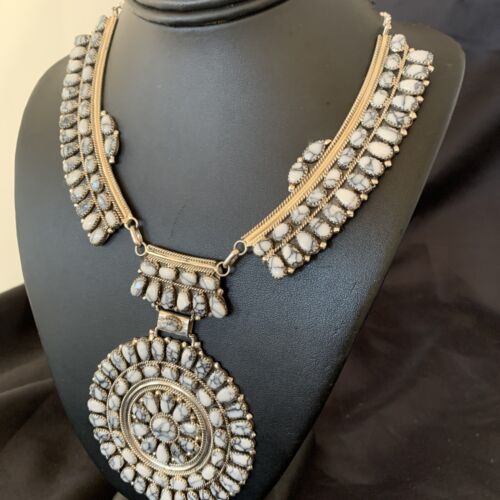 Navajo White Buffalo Turquoise Necklace | Sterling Silver | Authentic Native American Handmade | 2115