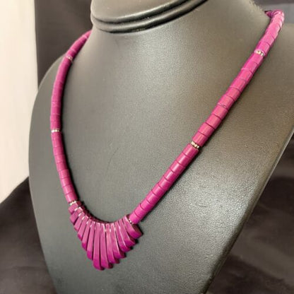 Navajo Purple Sugilite Heishi Necklace | Sterling Silver Tube Fan | 20" | Authentic Native American Handmade | 10472