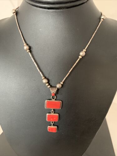 Native American Old Pawn Apple Coral Necklace | Sterling Silver | 19" | 02187