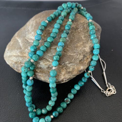 Navajo Sterling Heishi Blue Green Turquoise Bead Necklace Pendant | Authentic Native American Handmade | 02024