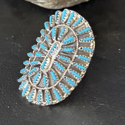 Zuni Blue Turquoise Cluster Ring | Authentic Native American Sterling Silver | Multi-Stone Needle Point | Sz 10 | 14566