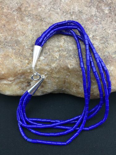 Navajo Blue Stabilized Lapis Liquid Heishi Bracelet | Sterling Silver | 8" 5-Strand | 13600
