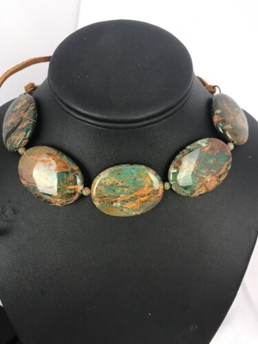 Native Green Turquoise Sterling Silver Necklace Leather Cords Bracelet