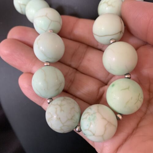 Native American Navajo Green Jade Bead Necklace | Sterling Silver | 16mm | 18" | 13263