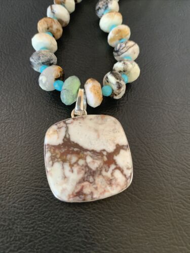 Men's Navajo Wild Horse Turquoise Pendant Necklace | Sterling Silver | Authentic Native American Handmade | 10265