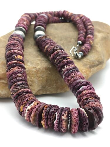 Purple Spiny Oyster Necklace | Navajo Sterling Silver | Authentic Native American Handmade | 23" | 2624