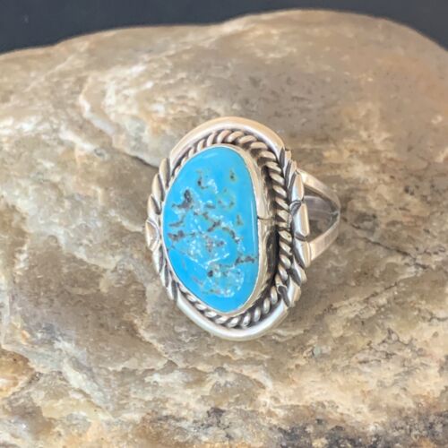 Navajo Blue Kingman Turquoise Ring | Sterling Silver | Sz 8.5 | Authentic Native American Handmade | 11922