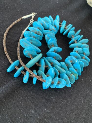 Navajo Sleeping Beauty Turquoise Nugget Necklace | Sterling Silver | Graduated | Authentic Native American | 26" | 511