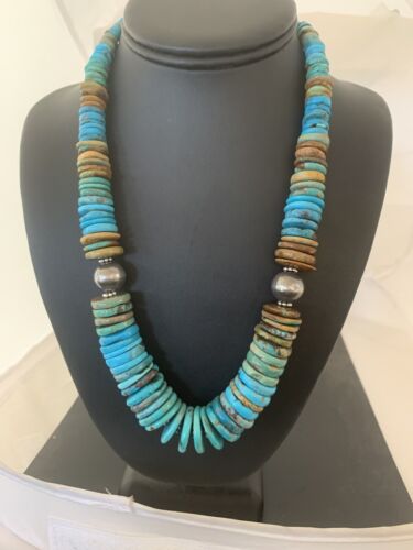 Navajo Graduated Blue Green Turquoise Necklace | Sterling Silver | Authentic Native American | 21" | 605